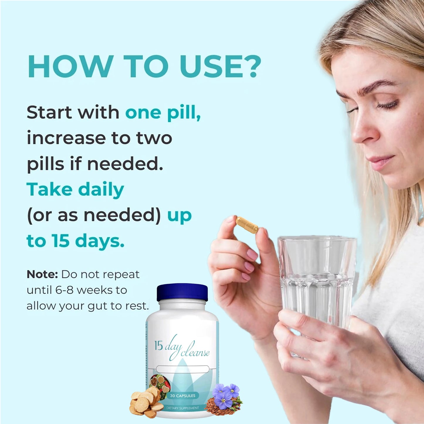 15 Day Colon Cleanse Detox | Weight Loss, Bowel Movement, Constipation Relief and Relaxation - 30 Capsules