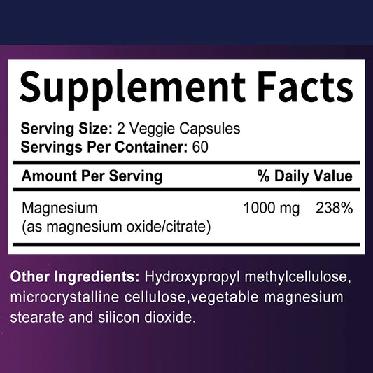 Magnesium Citrate 1000mg - Maximum Absorption for Muscle, Nerve, Bone and Heart Health