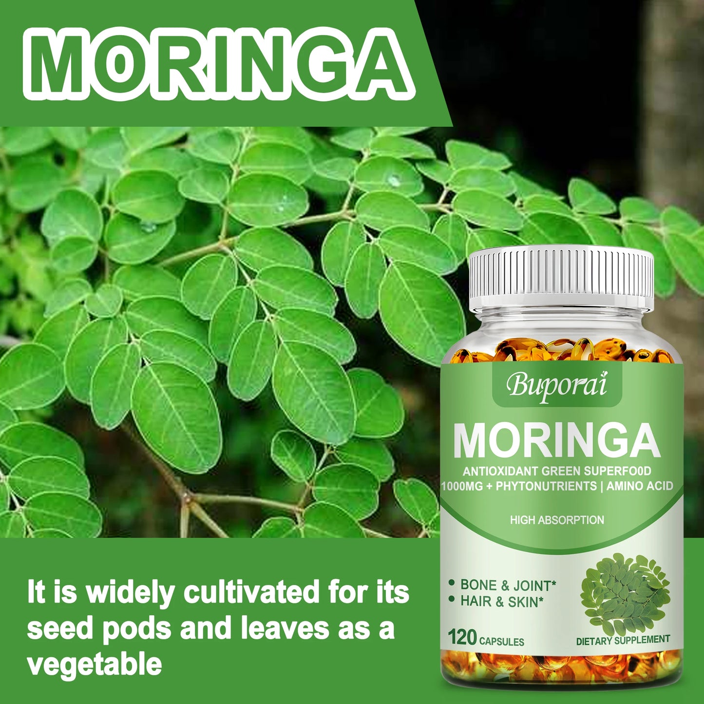 Moringa 1000mg - The Miracle Tree Superfood for Energy, Immunity & Detox