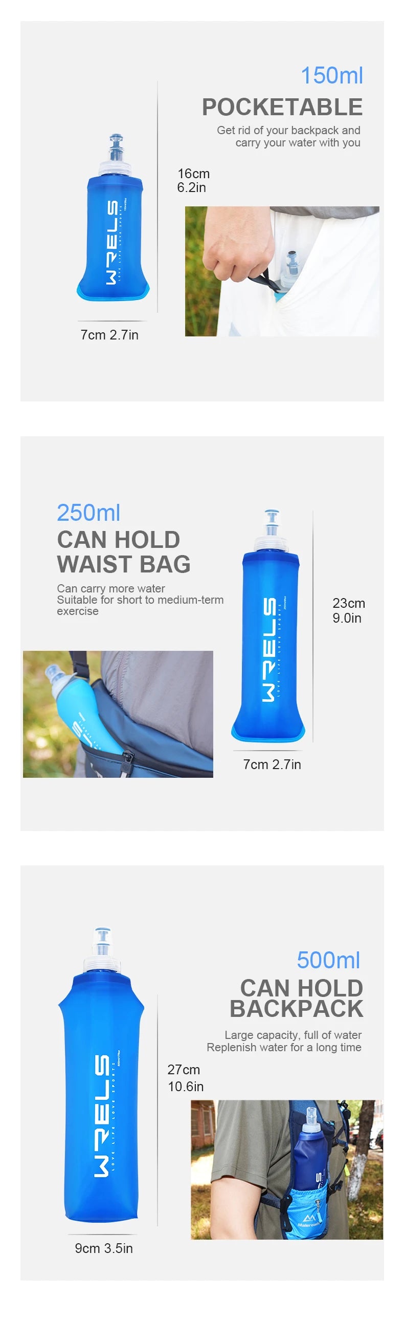 WRELS Folding Water Bottle | BPA-Free | Collapsible | Portable - Hydrate Anywhere