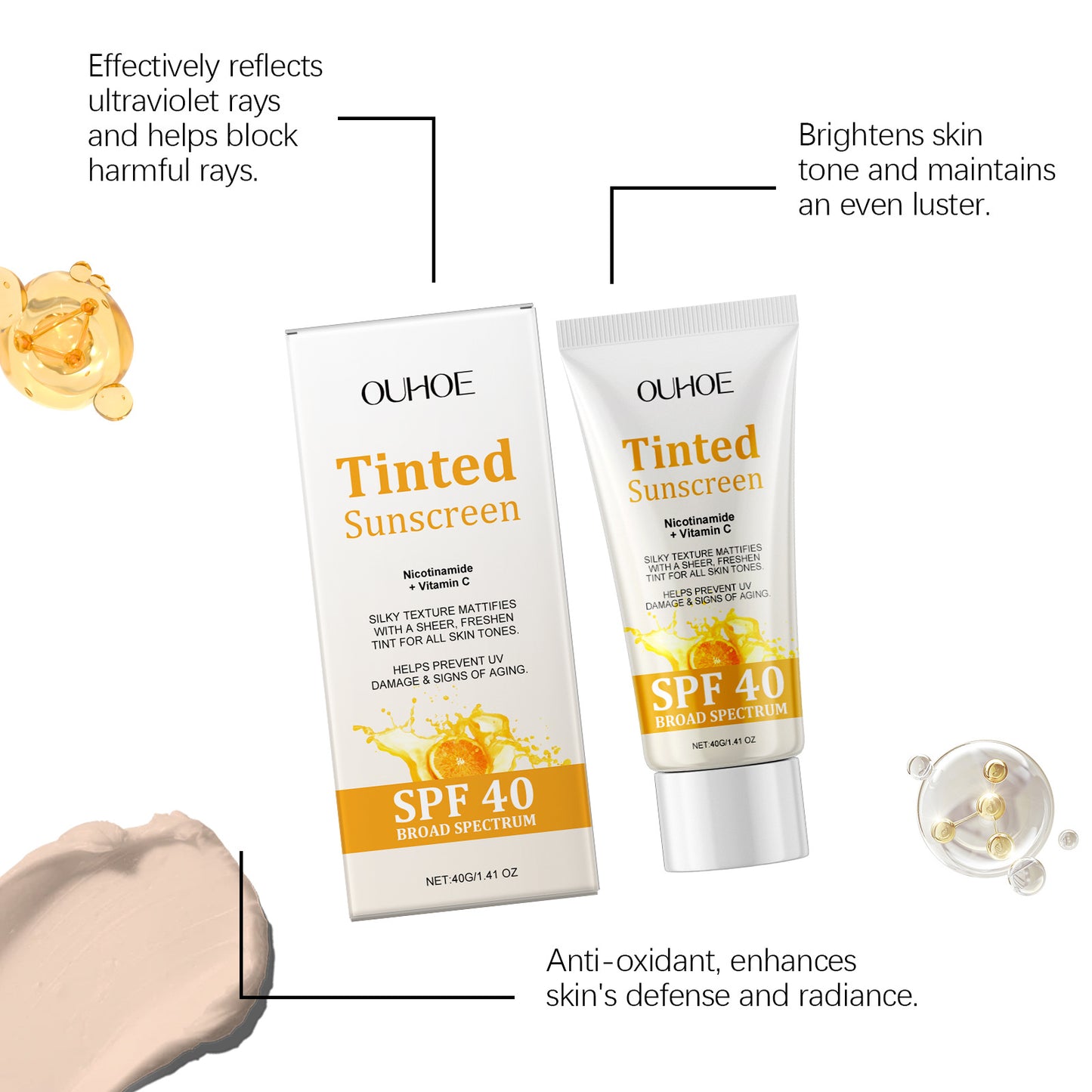 OUHOE Tinted Sunscreen SPF40 - Whitening Sunblock