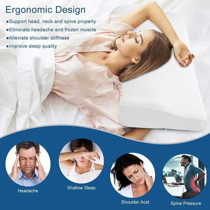 Memory Foam Bed Orthopedic Pillow - Full-Size Therapeutic Support 60x35cm