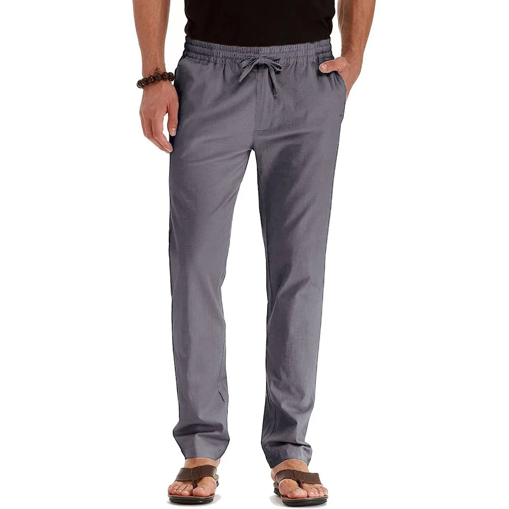 Men's Spring Summer New Cotton Linen Long Pants - Lightweight & Stylish