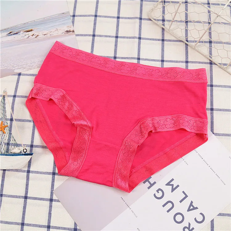 5Pcs Women's Panties Sexy Cotton Bamboo Fiber Lace Underwear