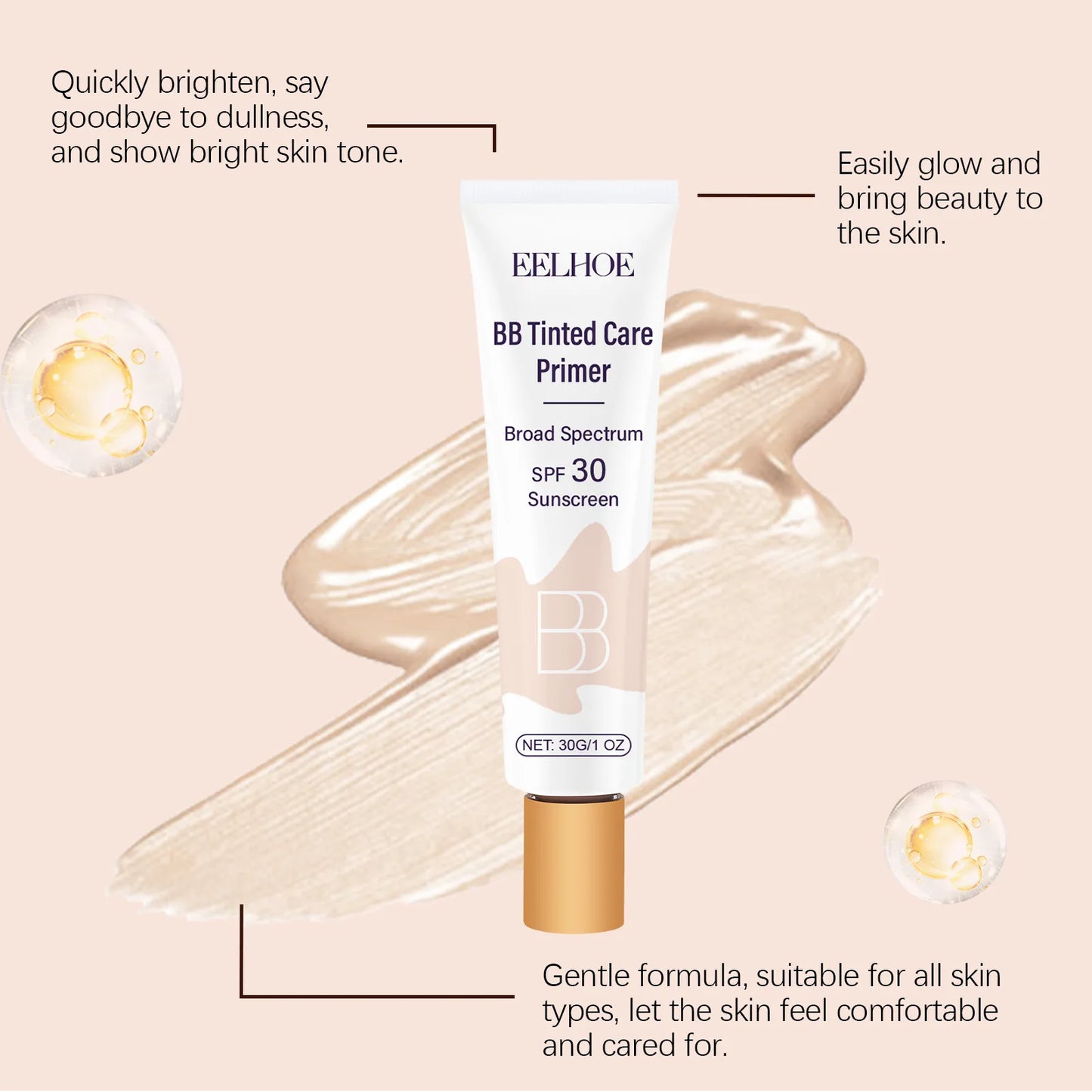 Tinted BB Cream with SPF 30 - Full Coverage, Invisible Pores, Acne Control, Niacinamide