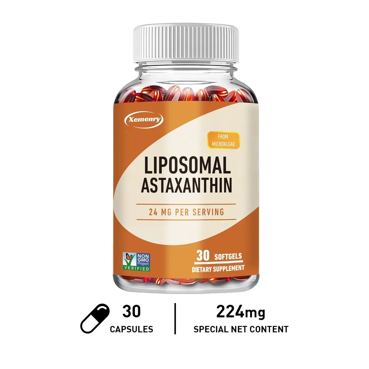 Liposomal Astaxanthin 24mg - Premium Microalgae Extract for Superior Absorption