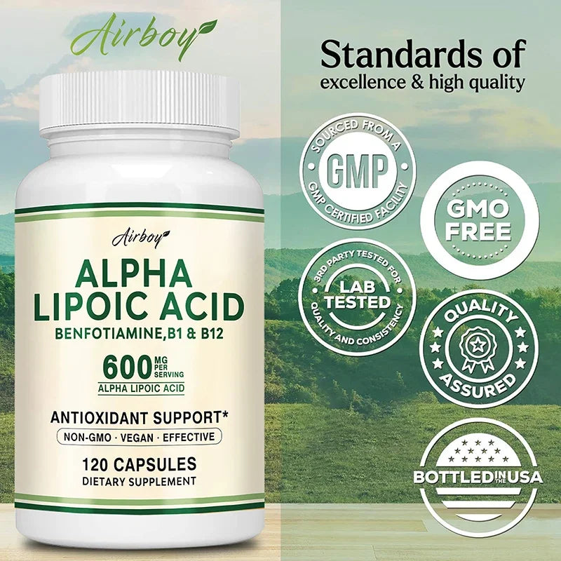 Alpha Lipoic Acid 600mg with Benfotiamine B1 & B12 - Advanced Nerve & Metabolic Support Complex