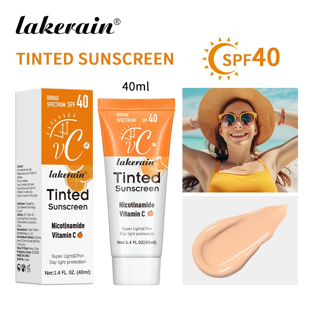 Vitamin C Tinted Sunscreen With SPF 40 - Hydrating Mineral Sunscreen With Zinc Oxide & Titanium