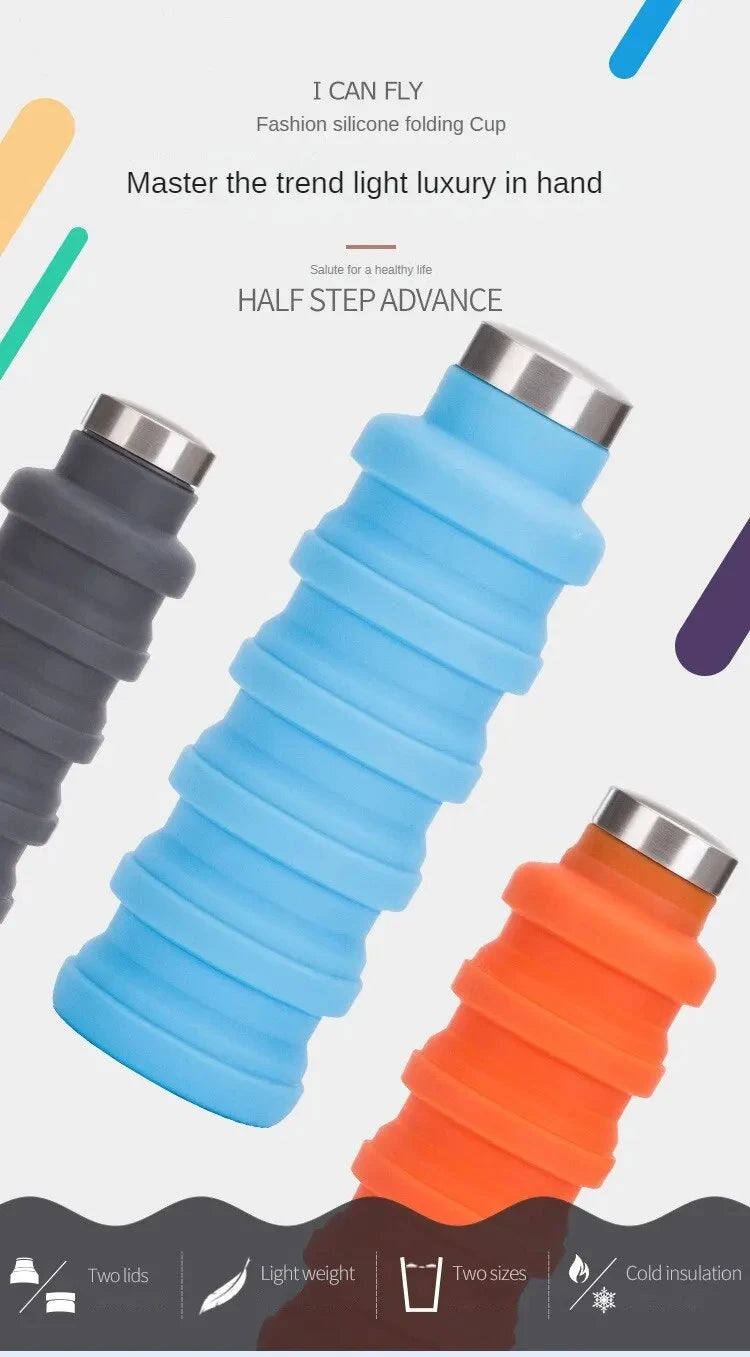 Collapsible Water Bottle | Reuseable BPA Free Silicone | Portable Hiking Cup