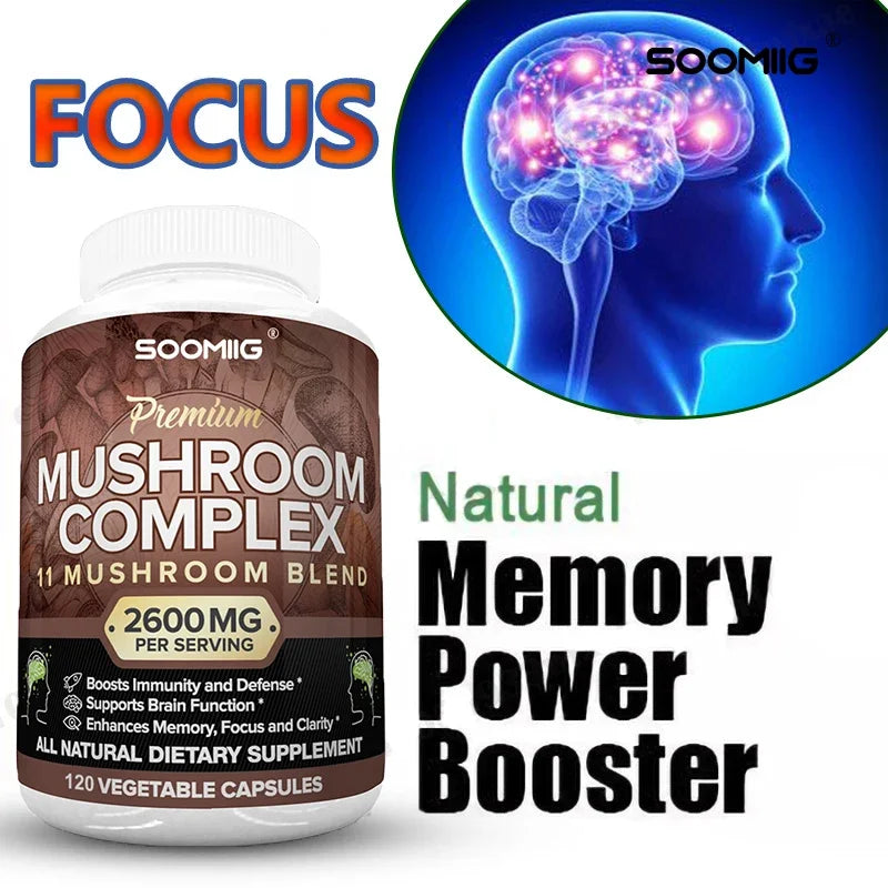 Mushroom Complex 2600mg - 10-in-1 Nootropic Blend for Brain & Immune Support