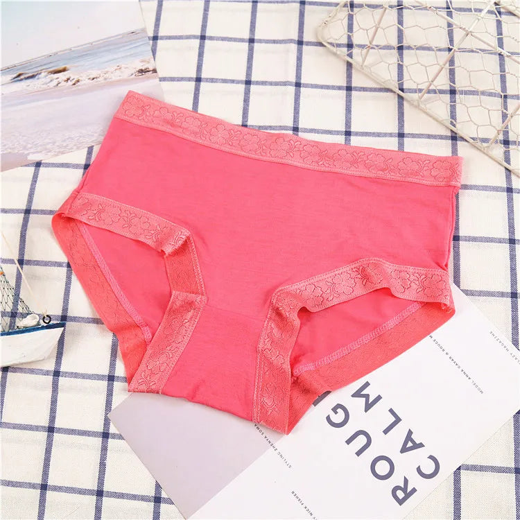 5Pcs Women's Panties Sexy Cotton Bamboo Fiber Lace Underwear