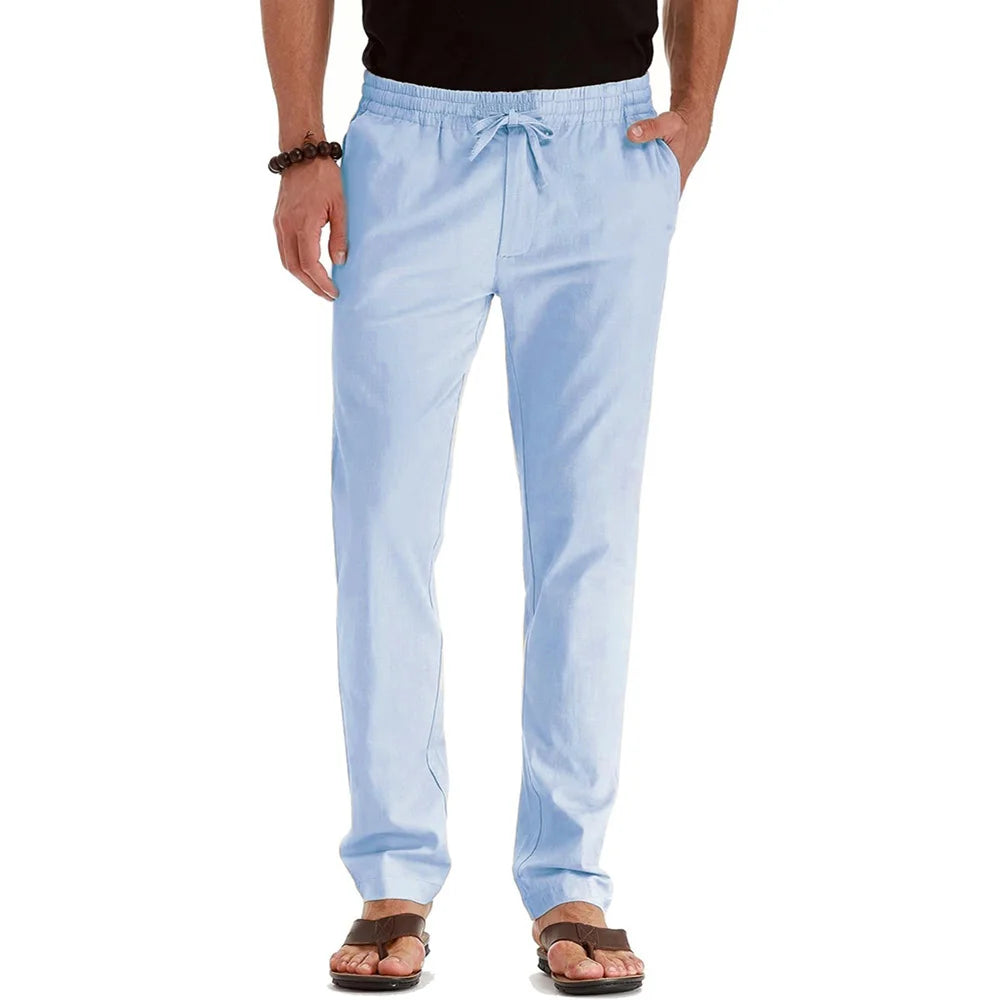 Men's Spring Summer New Cotton Linen Long Pants - Lightweight & Stylish