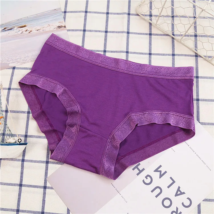 5Pcs Women's Panties Sexy Cotton Bamboo Fiber Lace Underwear