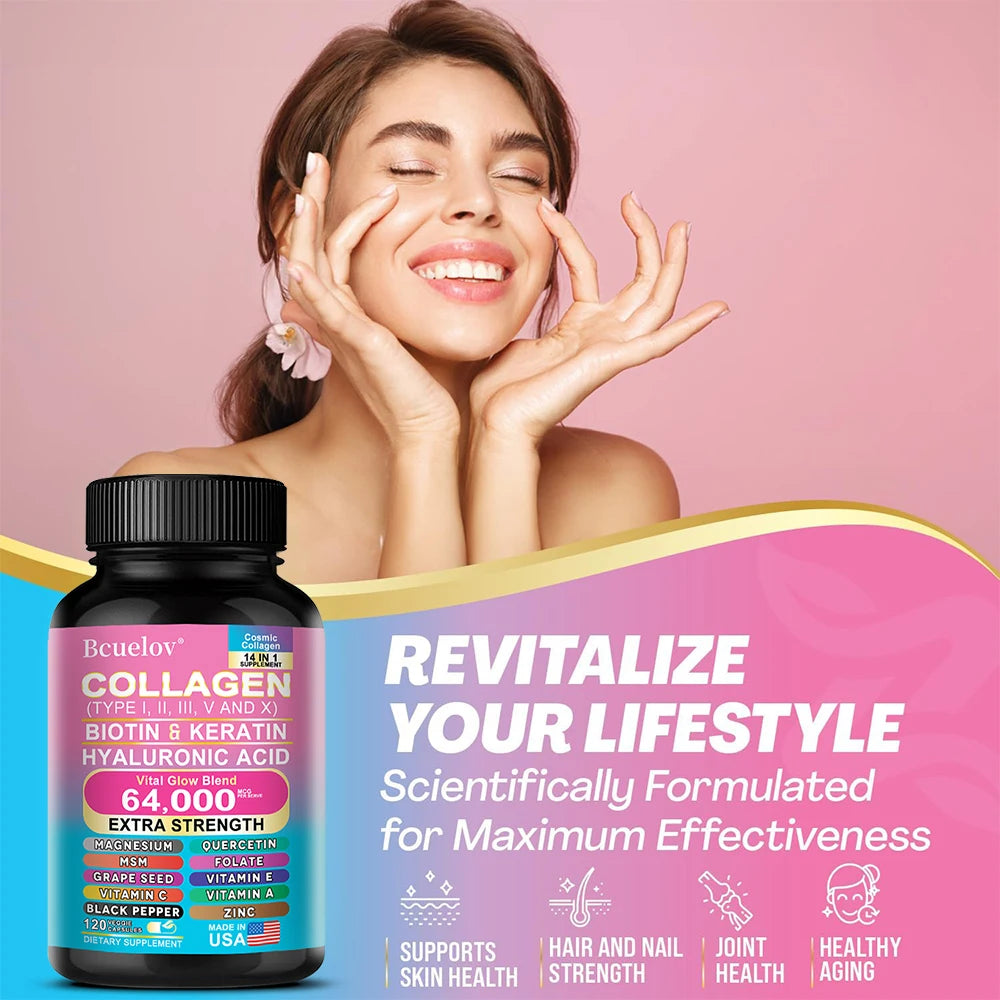Collagen Peptides Types I, II, III, V & X - Premium Anti-Aging Formula