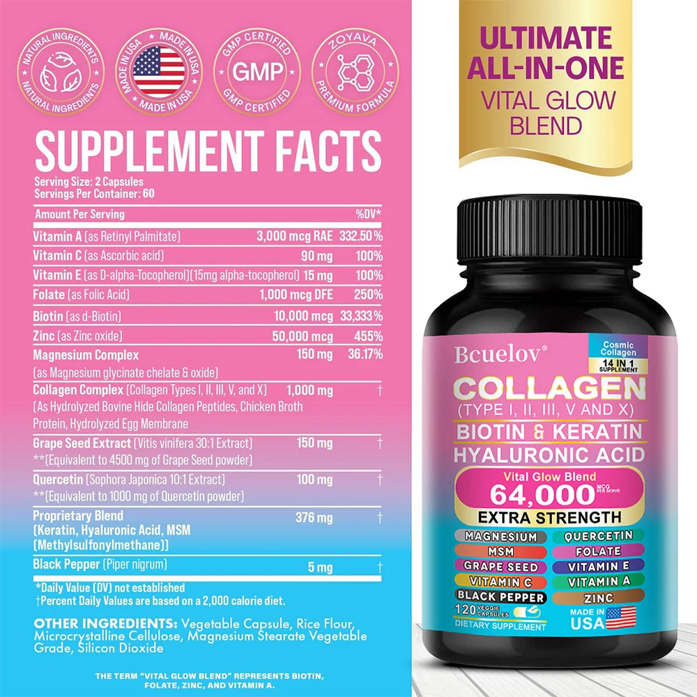 Collagen Peptides Types I, II, III, V & X - Premium Anti-Aging Formula