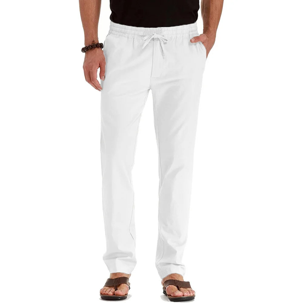 Men's Spring Summer New Cotton Linen Long Pants - Lightweight & Stylish