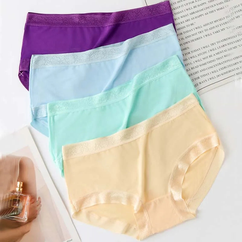 5Pcs Women's Panties Sexy Cotton Bamboo Fiber Lace Underwear
