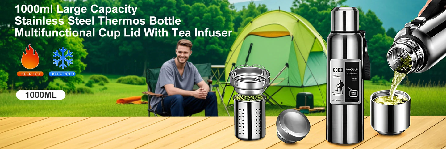 1L Thermal Water Bottle - Keep Cold and Hot Water Bottle Thermos for Water Tea Coffee Vacuum Flasks Stainless Steel Thermos Bottle