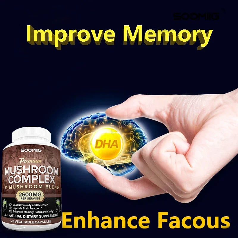 Mushroom Complex 2600mg - 10-in-1 Nootropic Blend for Brain & Immune Support