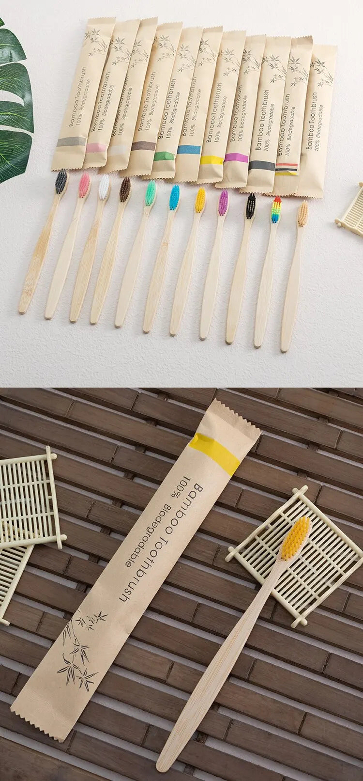 Bamboo Toothbrush Set - Natural & Eco-Friendly (10 Pack)