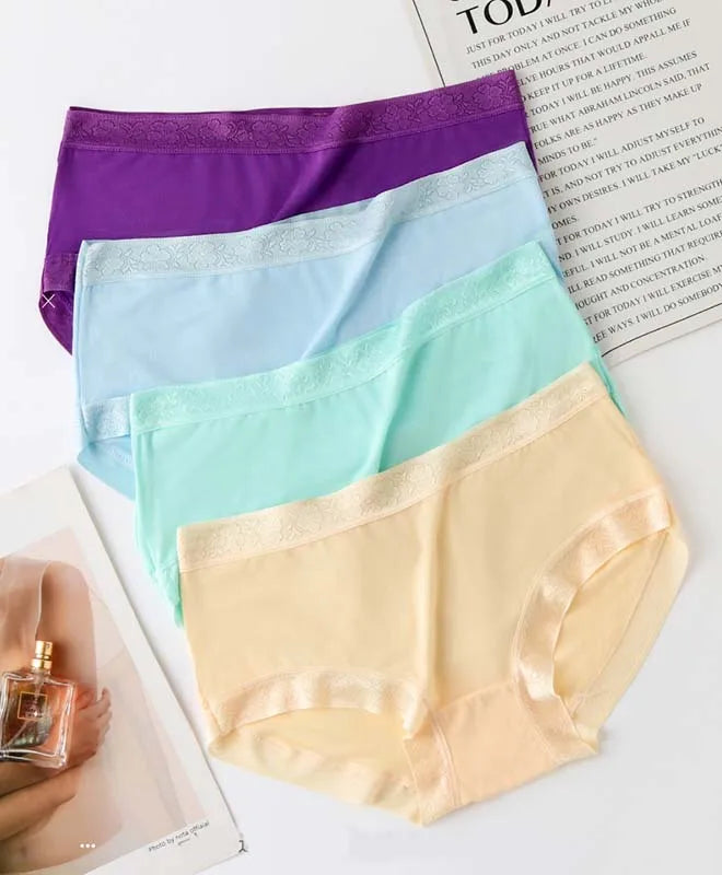 5Pcs Women's Panties Sexy Cotton Bamboo Fiber Lace Underwear