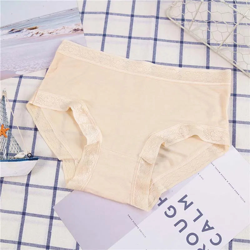 5Pcs Women's Panties Sexy Cotton Bamboo Fiber Lace Underwear