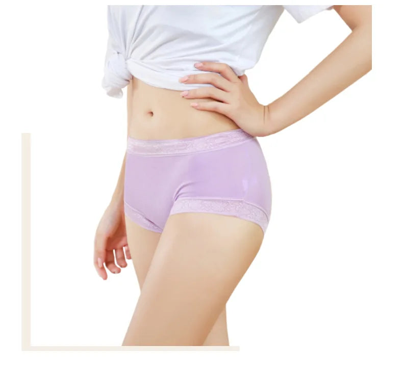 5Pcs Women's Panties Sexy Cotton Bamboo Fiber Lace Underwear