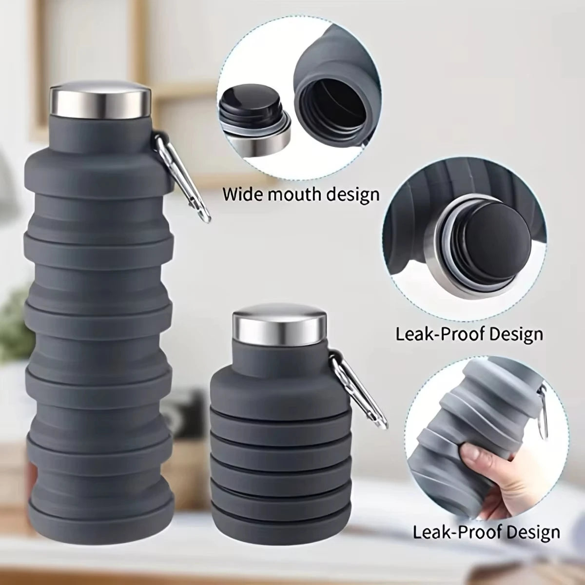 Collapsible Water Bottle | Reuseable BPA Free Silicone | Portable Hiking Cup