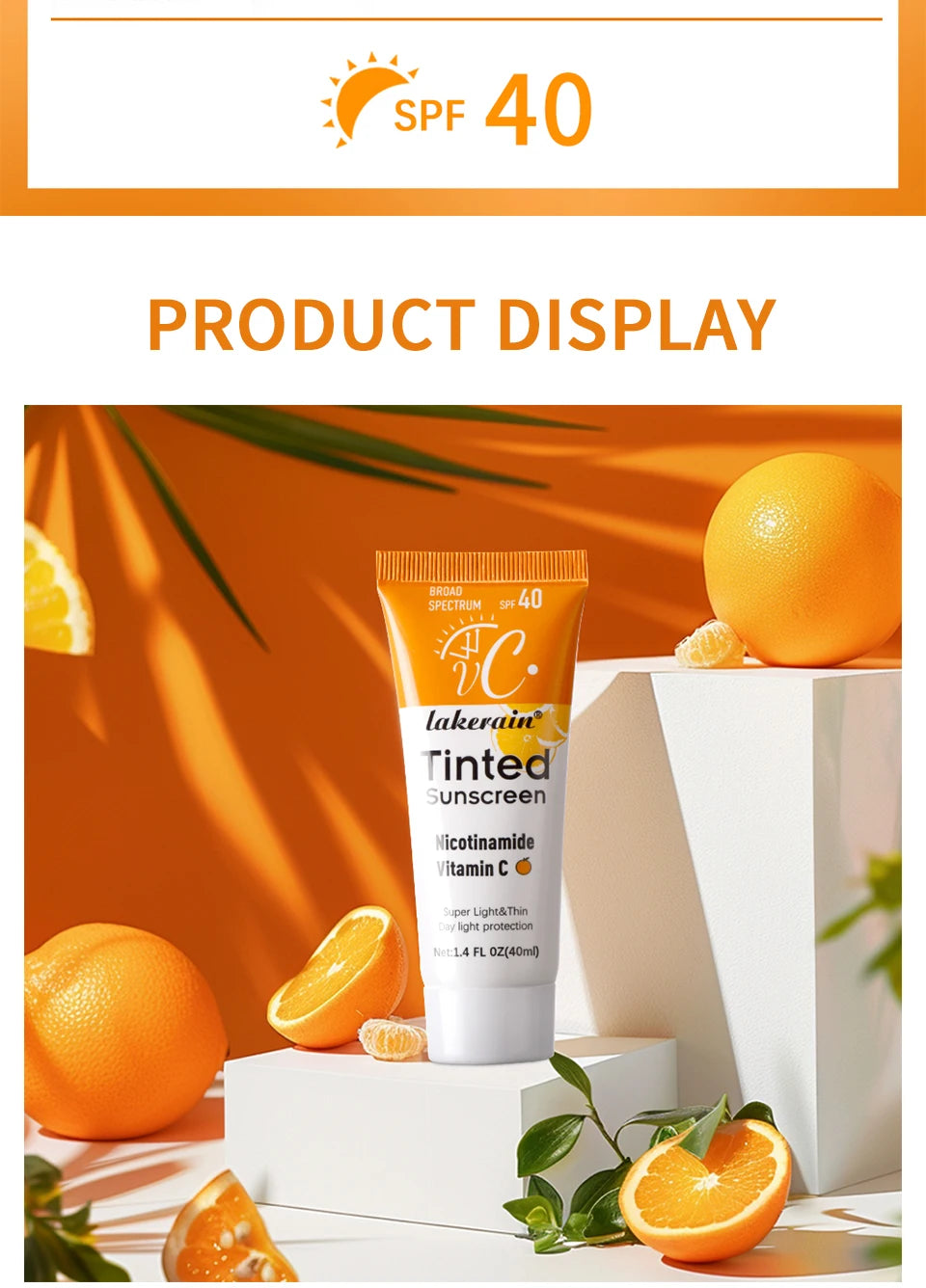 Vitamin C Tinted Sunscreen With SPF 40 - Hydrating Mineral Sunscreen With Zinc Oxide & Titanium