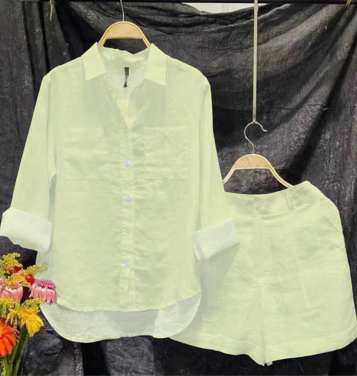 Summer Cotton White Linen Casual 2 Piece Set