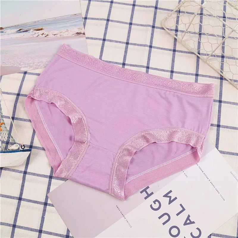 5Pcs Women's Panties Sexy Cotton Bamboo Fiber Lace Underwear