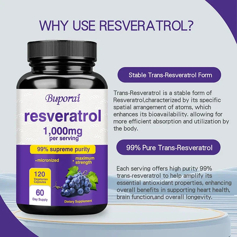 Resveratrol 1000mg Micronized - Maximum Absorption Anti-Aging Formula