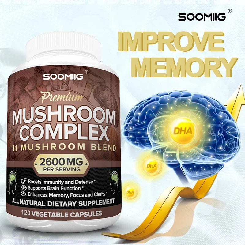 Mushroom Complex 2600mg - 10-in-1 Nootropic Blend for Brain & Immune Support