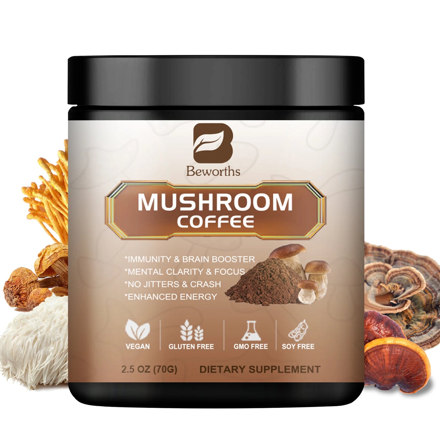 Mushroom Coffee 250g - Reishi & Lion's Mane 10-in-1 Focus & Immunity Blend