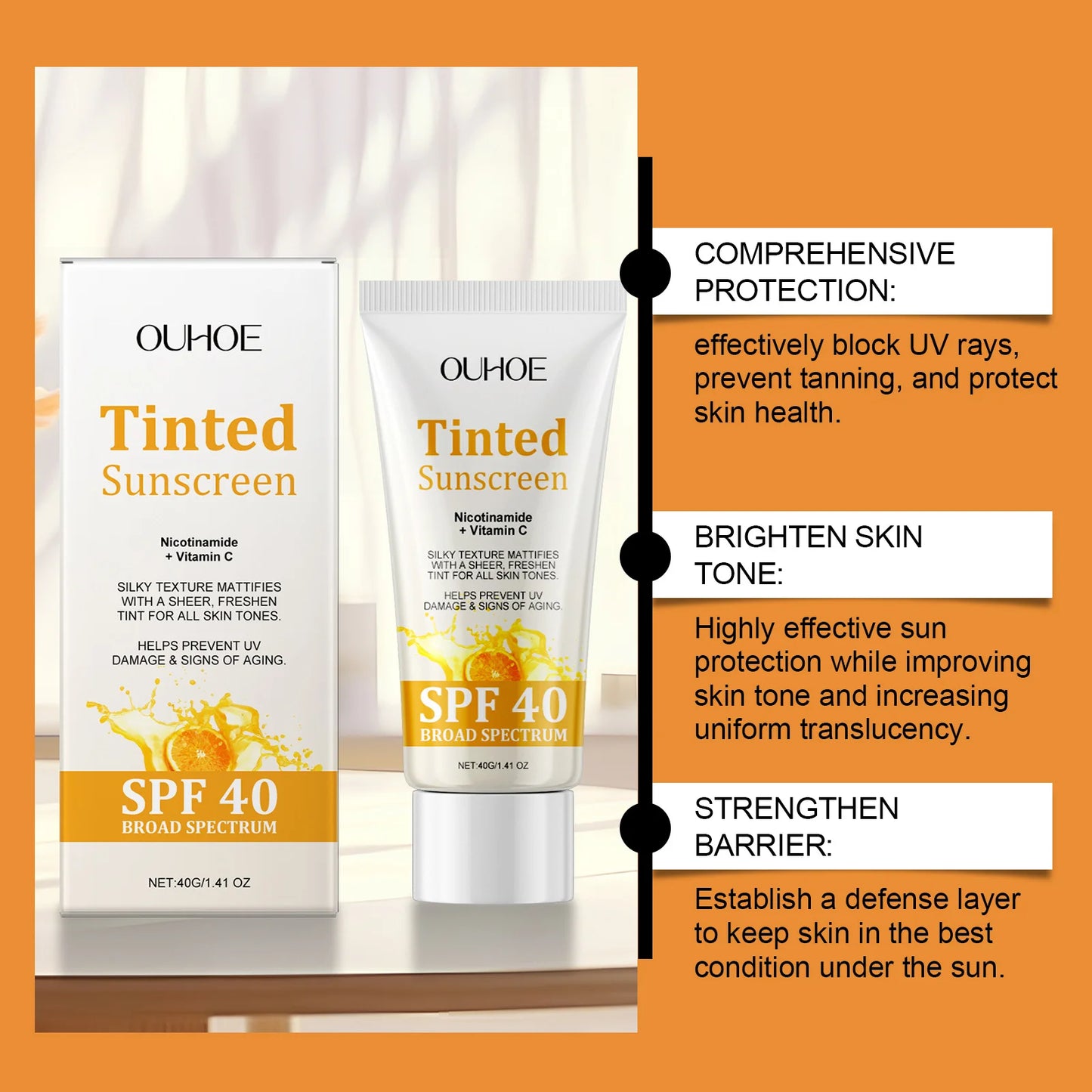OUHOE Tinted Sunscreen SPF40 - Whitening Sunblock