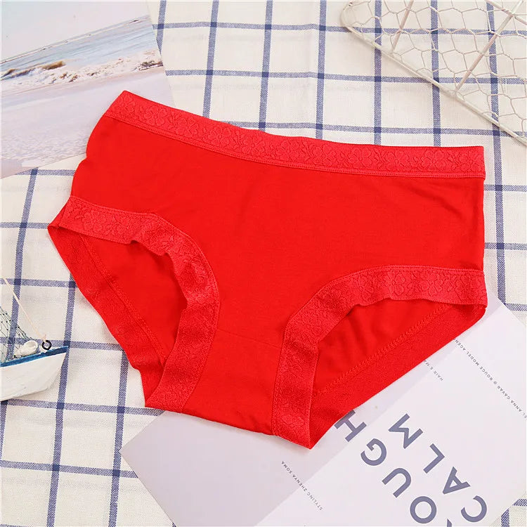 5Pcs Women's Panties Sexy Cotton Bamboo Fiber Lace Underwear
