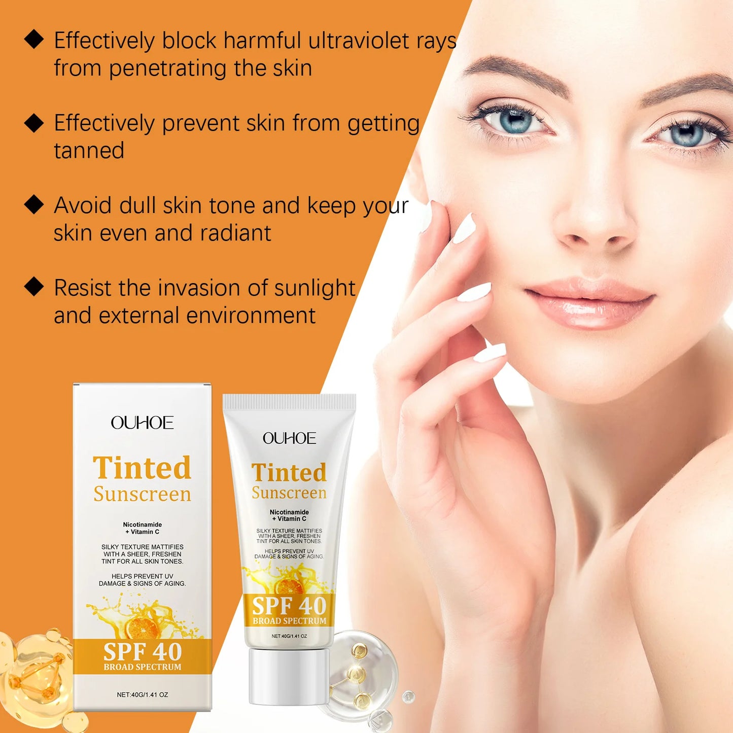 OUHOE Tinted Sunscreen SPF40 - Whitening Sunblock
