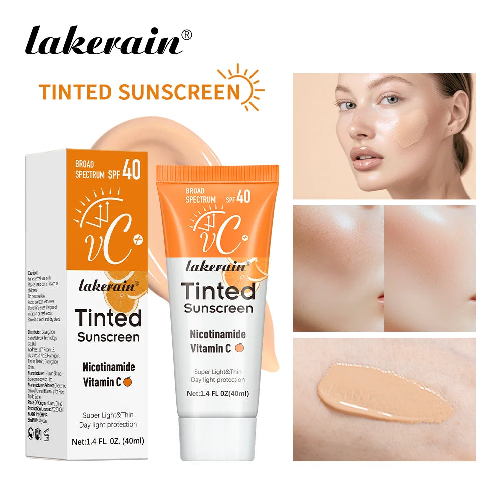 Vitamin C Tinted Sunscreen With SPF 40 - Hydrating Mineral Sunscreen With Zinc Oxide & Titanium