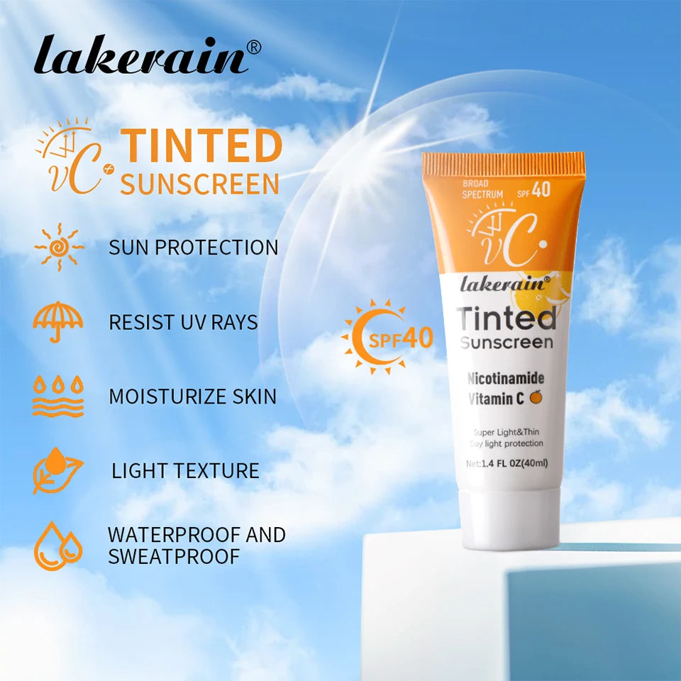 Vitamin C Tinted Sunscreen With SPF 40 - Hydrating Mineral Sunscreen With Zinc Oxide & Titanium
