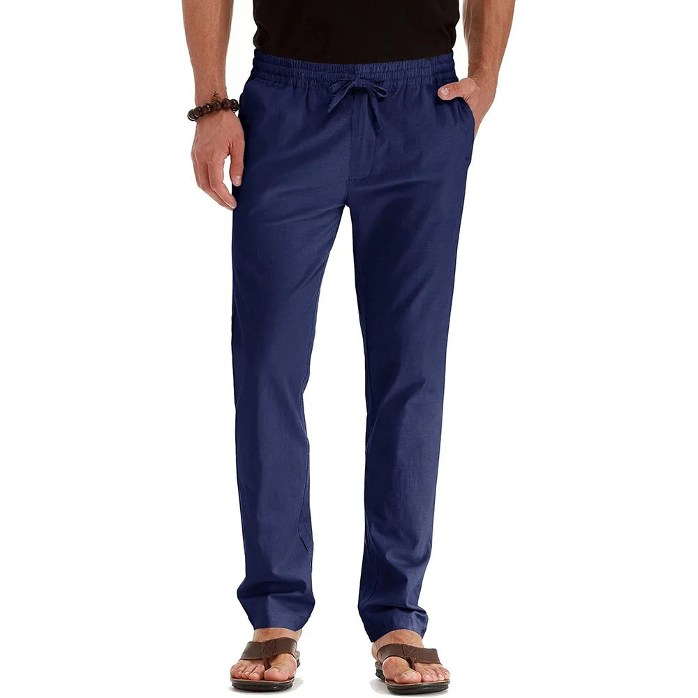 Men's Spring Summer New Cotton Linen Long Pants - Lightweight & Stylish