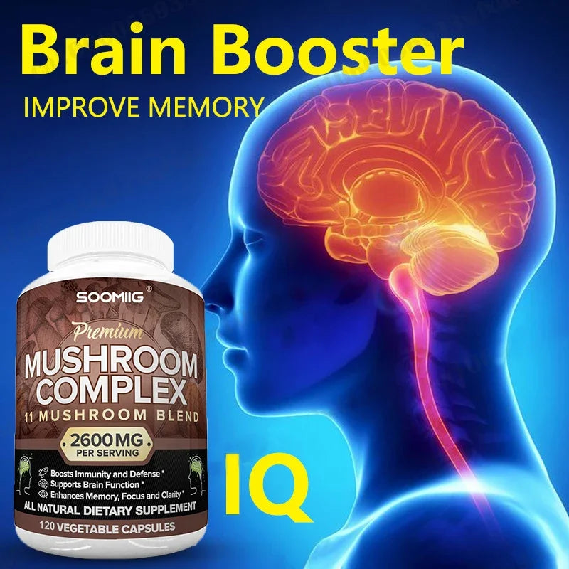 Mushroom Complex 2600mg - 10-in-1 Nootropic Blend for Brain & Immune Support