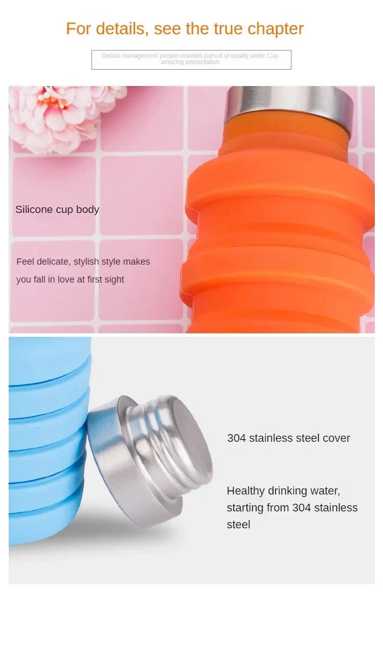 Collapsible Water Bottle | Reuseable BPA Free Silicone | Portable Hiking Cup