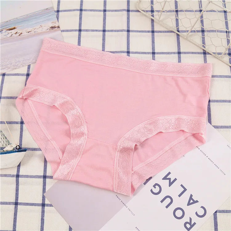 5Pcs Women's Panties Sexy Cotton Bamboo Fiber Lace Underwear