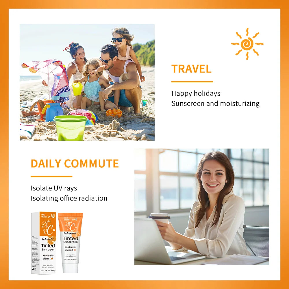Vitamin C Tinted Sunscreen With SPF 40 - Hydrating Mineral Sunscreen With Zinc Oxide & Titanium
