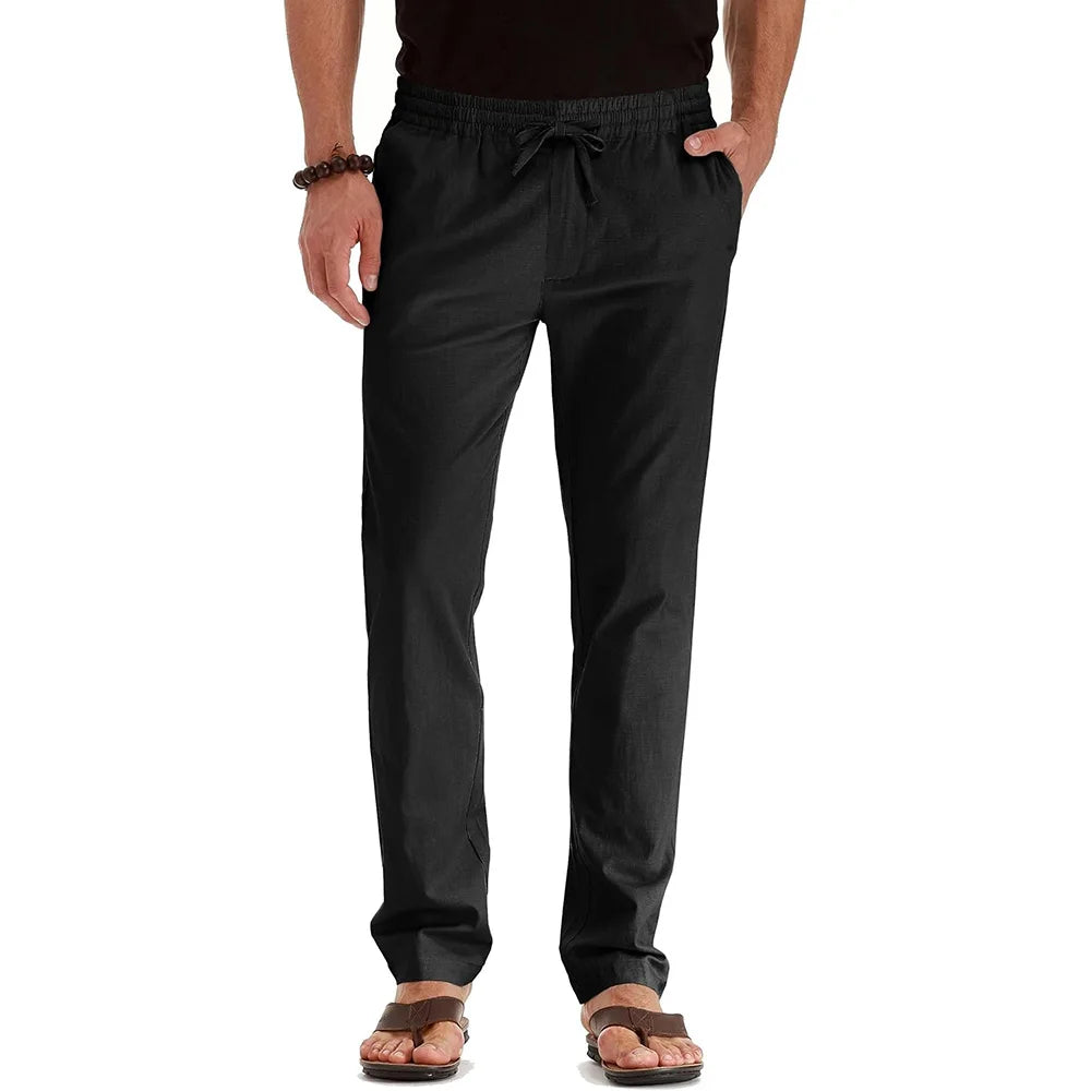 Men's Spring Summer New Cotton Linen Long Pants - Lightweight & Stylish