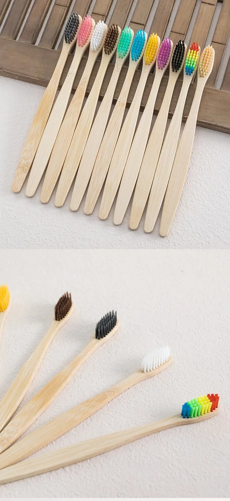 Bamboo Toothbrush Set - Natural & Eco-Friendly (10 Pack)