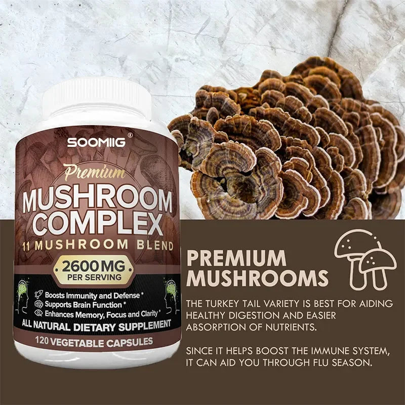 Mushroom Complex 2600mg - 10-in-1 Nootropic Blend for Brain & Immune Support