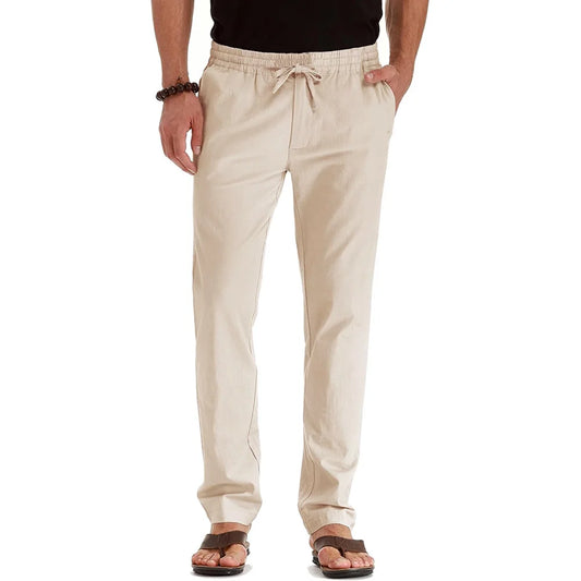 Men's Spring Summer New Cotton Linen Long Pants - Lightweight & Stylish