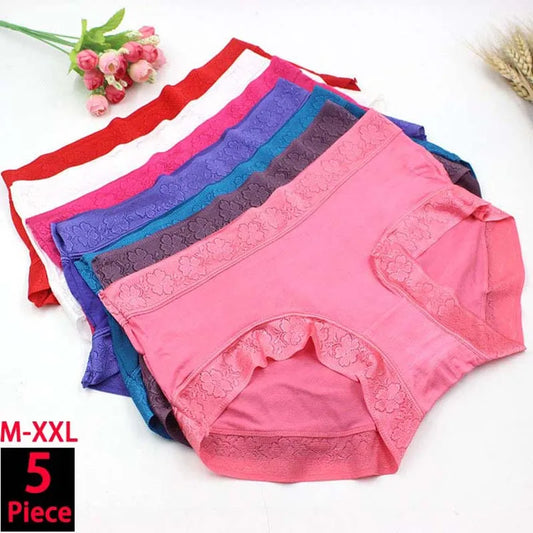 5Pcs Women's Panties Sexy Cotton Bamboo Fiber Lace Underwear
