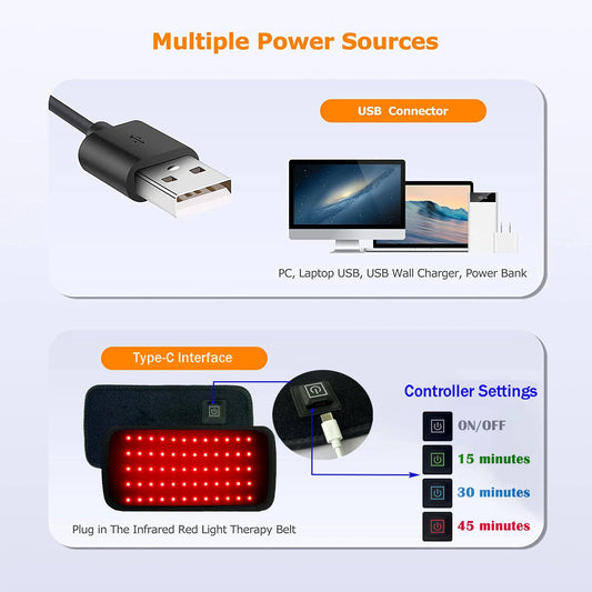 Cinturón de Terapia de Luz Roja - 60 LEDs - 850nm - 660nm